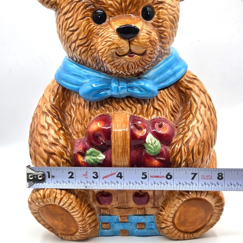 VINTAGE Ceramic Teddy Bear Holding Apples Cookie Jar LARGE 13
